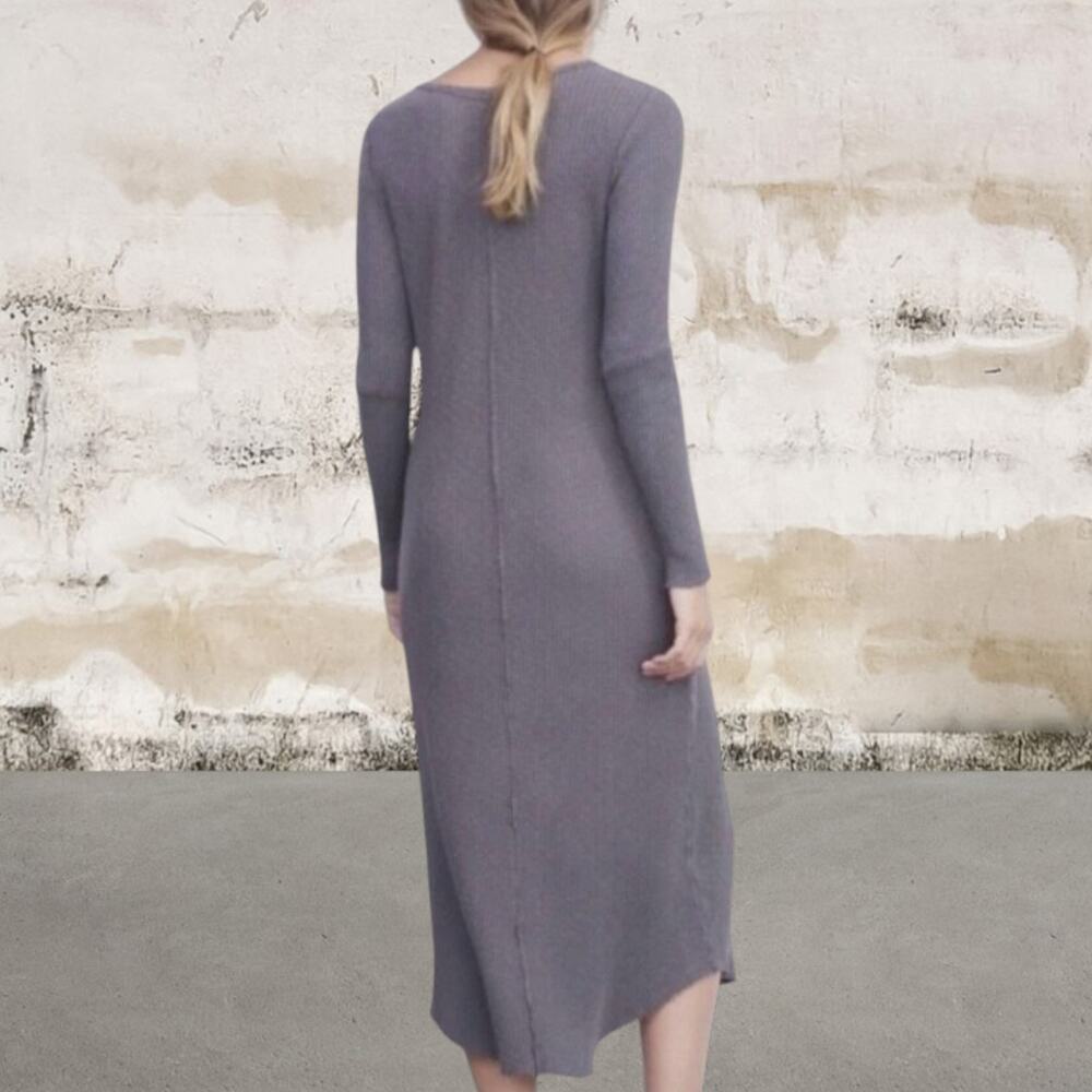 Anthropologie T.LA $88 Sasha Ribbed Cotton Gray Midi Dress Medium NWT - Picture 2 of 7